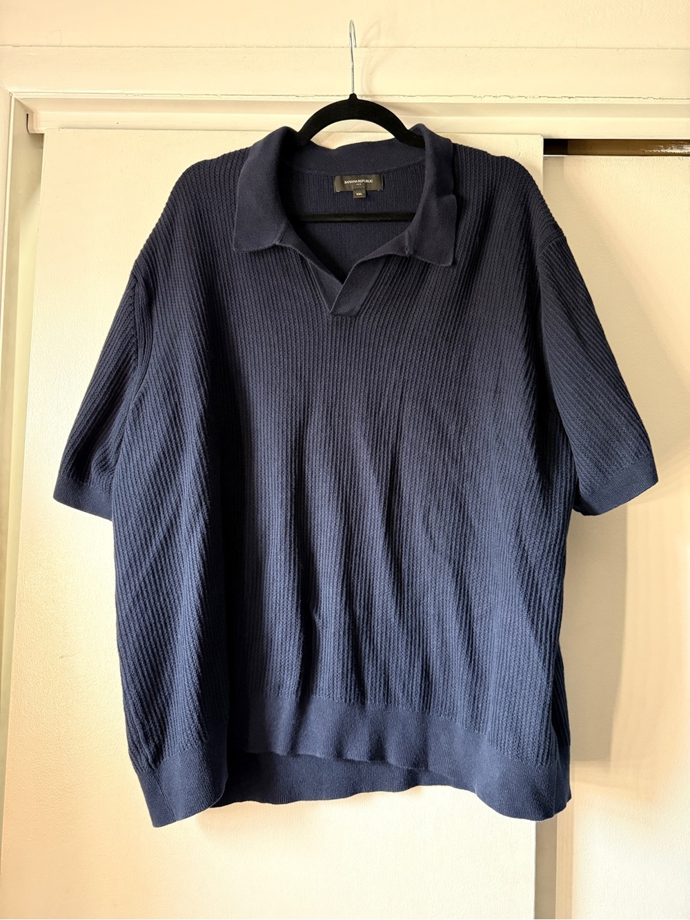 Banana Republic RIBBED STRETCH-COTTON JOHNNY-COLLAR POLO Navy